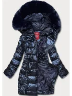 Tmavě modrá dámská vypasovaná zimní bunda (2M-028)