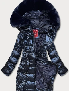 Tmavě modrá dámská vypasovaná zimní bunda (2M-028)