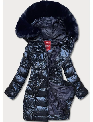 Tmavě modrá dámská vypasovaná zimní bunda (2M-028)