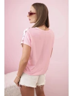 Dámská bavlněná blůza s krátkým rukávem a květinovým potiskem světle růžová