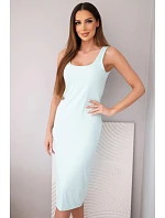 Dámské viskózové žebrované šaty na ramínkách mentolová