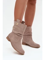 Kožené semišové dámské kotníky s řasením s vyhříváním Zazoo 4210 béžové
