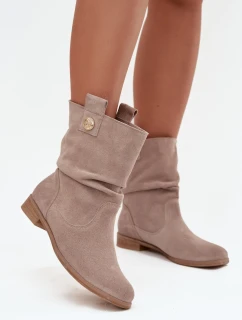 Kožené semišové dámské kotníky s řasením s vyhříváním Zazoo 4210 béžové