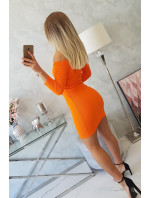 Šaty vypasované - žebrované oranžové neonové