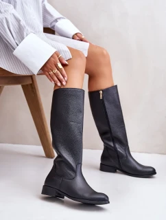 Dámské Kožené Polokozačky Na Zip Lewski 3616 Černé