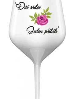 DVĚ SRDCE, JEDEN PŘÍBĚH - bílá nerozbitná sklenice na víno 470 ml