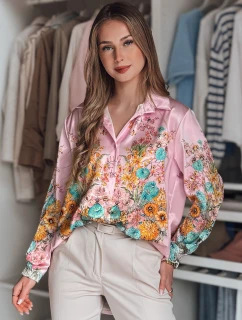 Dámské květované tričko oversize BLOSSIVA růžové FashionStreet DY0465