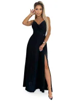 299-18 CHIARA elegantní maxi dlouhé šaty bez ramínek - ČERNÉ S BROKEREM 299-18 CHIARA elegantní maxi dlouhé šaty bez ramínek - ČERNÉ S BROKEREM