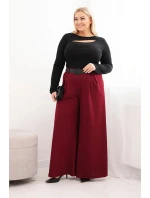Dámské kalhoty Plus Size s širokým nohavicím a páskem bordové