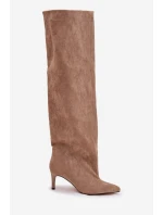 Dámské kozačky na jehlovém podpatku bez zapínání béžové Mavilla