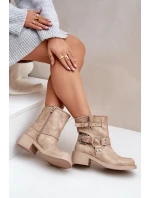 Dámské Kožené Kotníkové Boty Na Nízkém Bloku Podpatku S Pásky Zazoo 3644 Béžové