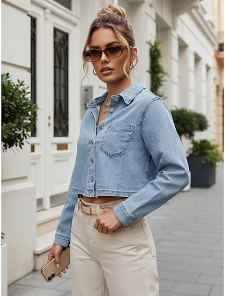 Krátká dámská košile s kapsou, džínová modrá, FashionStreet TY5691