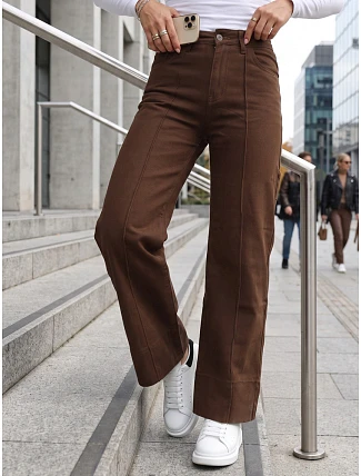 Dámské džíny s širokými nohavicemi a vysokým pasem, hnědé, FashionStreet UY3091 Dámské džíny s širokými nohavicemi a vysokým pasem, hnědé, FashionStreet UY3091