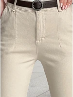 Dámské bavlněné kalhoty slim fit s páskem TAIRONIK light beige FashionStreet UY2546