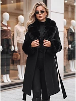 Dámský kabát s odnímatelným kožešinovým límcem, černý, FashionStreet TY6074 Dámský kabát s odnímatelným kožešinovým límcem, černý, FashionStreet TY6074