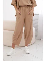 Bavlněný komplet halenka + kalhoty Velbloud