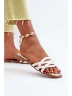 Dámské sandály z ekokože na ploché podrážce bílé Moldela