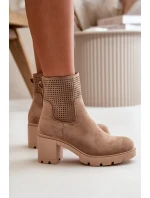 Dámské boty na podpatku se zipem eko semišové béžové Rashmi