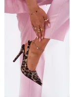 Zdobené Sandály Na Podpatku Panterka Béžovo-Černé Kemonia