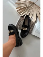 Lakované dámské mokasiny se zlatým ozdobením S.Barski HY52-540 Černé