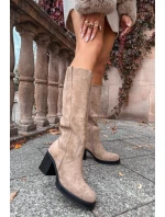 Dámské kozačky na podpatku LH-8 Béžová - JOIa shoes