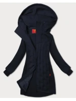 Tmavě modrá dlouhá dámská mikina se stojáčkem a kapucí LHD (AMG-178)