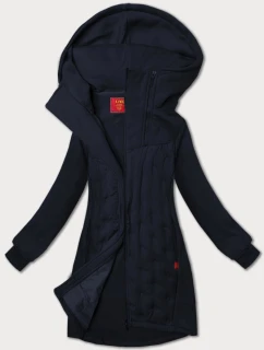 Tmavě modrá dlouhá dámská mikina se stojáčkem a kapucí LHD (AMG-178)