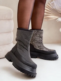 Ozdobené Sněhule Na Platformě A Plochém Podpatku Černé Avivina