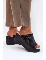 Kožené Dámské Sandály Na Platformě A Klínu S Přezkou Černé S.Barski LR51-542 Kožené Dámské Sandály Na Platformě A Klínu S Přezkou Černé S.Barski LR51-542