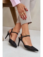 Lodičky na podpatku s otevřenou patou a zdobením Nanadra – černé