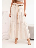 Dámská maxi bavlněná sukně s ažurovým vyšíváním a elastickým pasem béžová