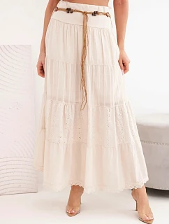 Dámská maxi bavlněná sukně s ažurovým vyšíváním a elastickým pasem béžová