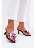Dámské Pantofle Na Podpatku Se Umělou Květinou Černé Reyi