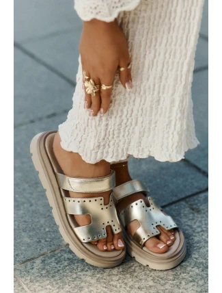 Dámské Pantofle Z Přírodní Kůže Na Platformě Zazoo 40440 Zlaté