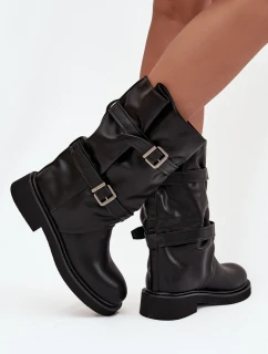 Dámské kozačky ke kolenům s pásky a sponami Halvessa – černé