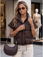 Krátká dámská prošívaná péřová vesta, hnědá, FashionStreet TY5924 Krátká dámská prošívaná péřová vesta, hnědá, FashionStreet TY5924