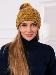 Fleecová čepice Fiona K275 hořčice+cappuccino