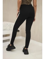 Bavlněné kalhoty se zlatým proužkem černý Bavlněné kalhoty se zlatým proužkem černý