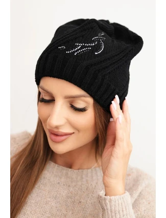 Dámská zimní čepice s vlnou volného střihu K442 černá