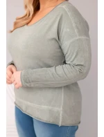 Dámská blůza Plus Size s V výstřihem a delším zadním dílem khaki