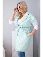 Dámská vesta Plus Size prošívaná s páskem a límcem mátová