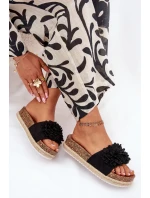 Dámské Pantofle Na Platformě S Ozdobnými Květinami Černé Tessara