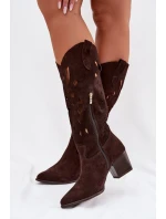 Otevřené kozačky z přírodního semiše Zazoo 3167 Čokoládové