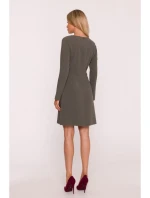 S419 Šaty s ozdobnými knoflíky v pase - khaki barva S419 Šaty s ozdobnými knoflíky v pase - khaki barva