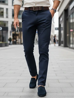 Pánské chino kalhoty slim fit ležérní elegantní tmavě modré FashionStreet UX4492