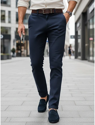 Pánské chino kalhoty slim fit ležérní elegantní tmavě modré FashionStreet UX4492