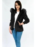 Černá dámská manšestrová bunda s kapucí (7696)