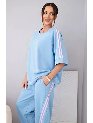 Dámský komplet máslový z viskózy mikina a kalhoty s lampasy béžový