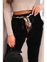 Dámské kalhoty z viskózy s šátkovým páskem černé