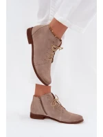 Semišové kotníkové boty na plochém podpatku Cappuccino Zazoo 4078 Semišové kotníkové boty na plochém podpatku Cappuccino Zazoo 4078